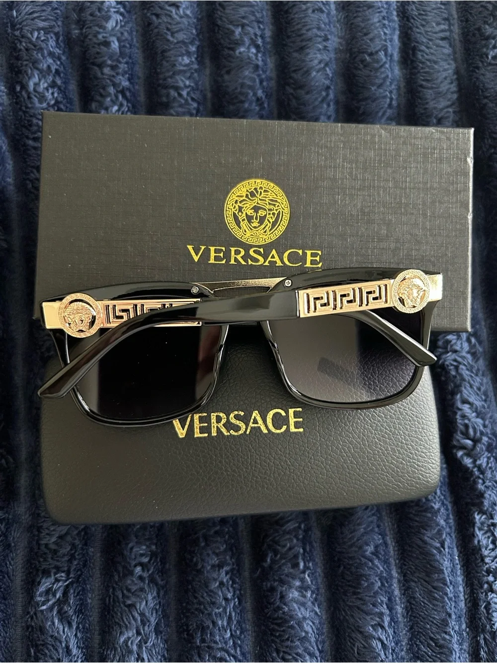 Versace Black Men's Sunglasses with Gold Accents